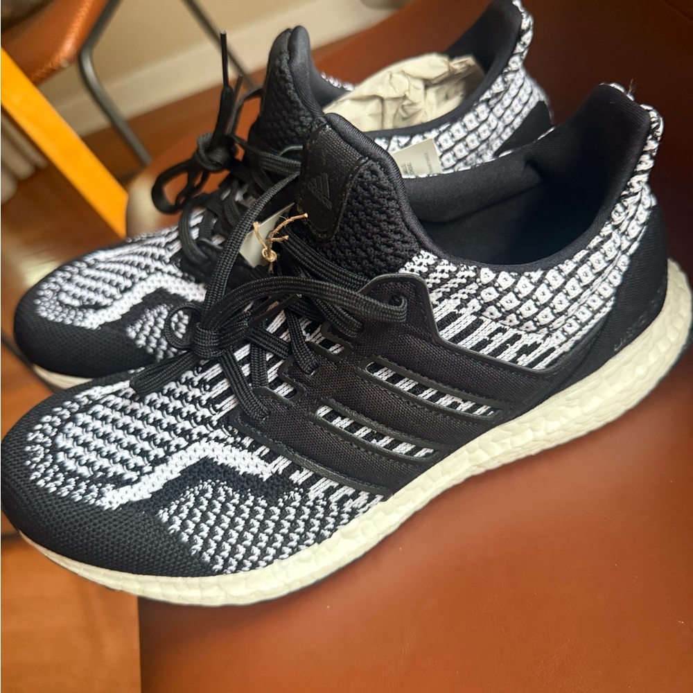 adidas Black and White Knit Running Sneakers